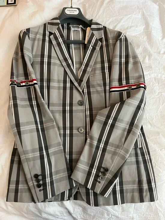 Thom Browne Grey Tartan Classic Sport Coat - Picture 1 of 6